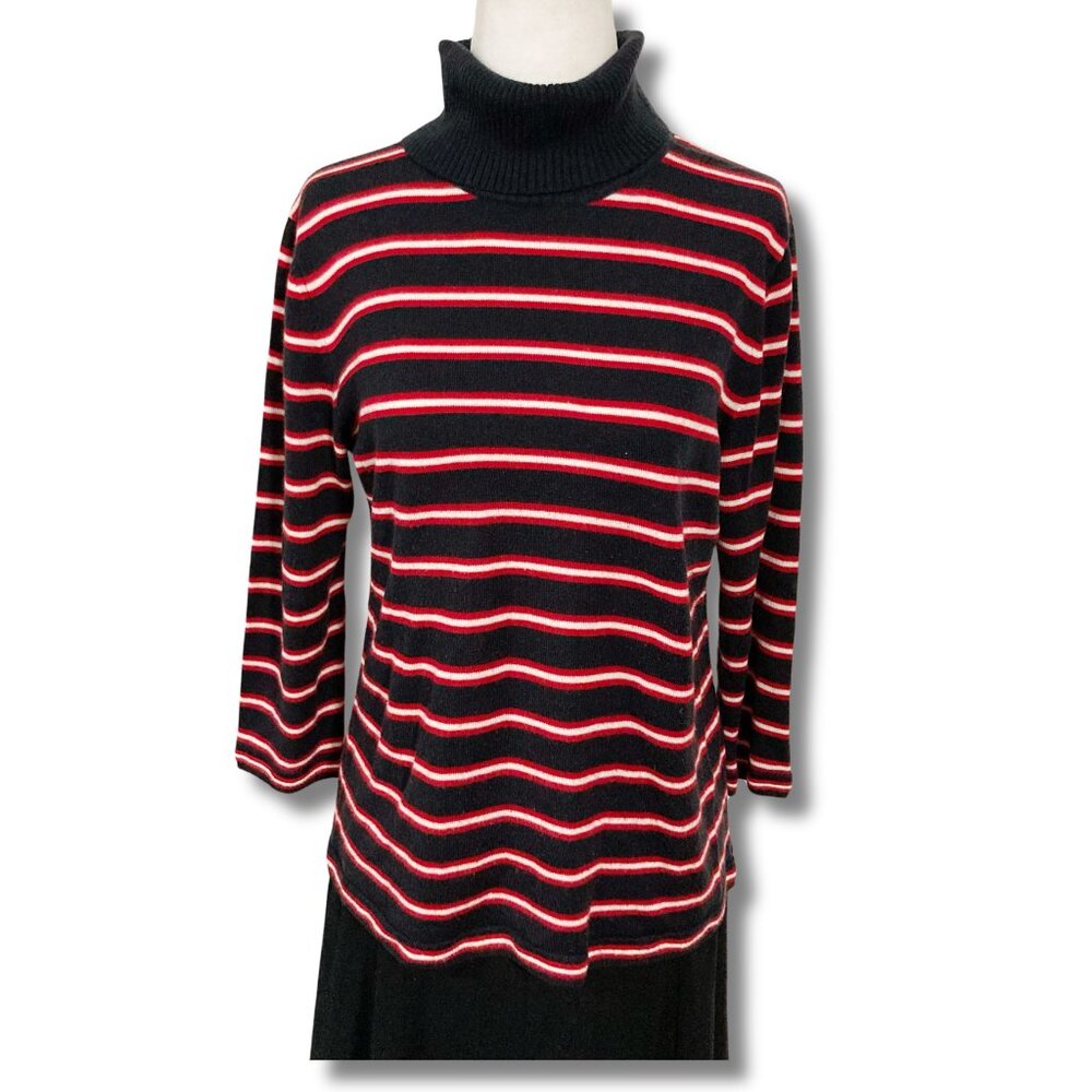 TOMMY HILFIGER Navy blue red white striped turtleneck sweater ~ SMALL MEDIUM top